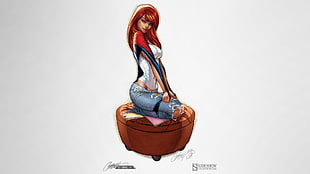 orange haired female anime character, Mary Jane, Marvel Comics, simple background, J. Scott Campbell