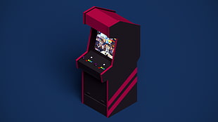 red and black wooden cabinet, low poly, CGI, digital art, video games