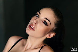 women's black top, Alla Berger, women, model, face HD wallpaper