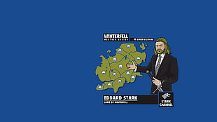 Eddard Stark illustration, humor, Ned Stark, Winterfell, blue background