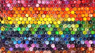 assorted-color crayon lot, colorful, pattern, abstract, drinking glass HD wallpaper