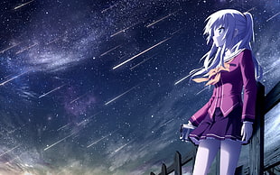 Charlotte anime character illustration, anime, Charlotte (anime), night, stars HD wallpaper