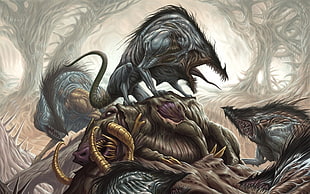 gray monster illustration, death, creature, fantasy art