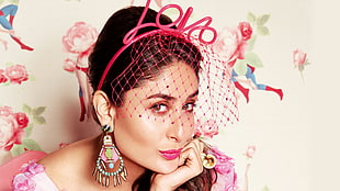 woman wearing pink Love aliceband