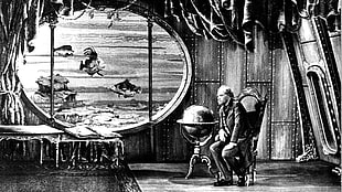 man sitting on chair sketch, Jules Verne, fantasy art, The Fabulous World of Jules Verne, movies
