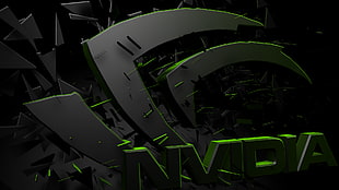 black and green gaming chair, Nvidia, GPUs, logo, 3D