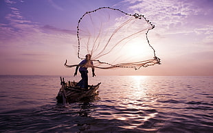 black and gray fish net, nature, landscape, sea, fisherman HD wallpaper