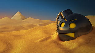 black bomb on desert sand illustration HD wallpaper