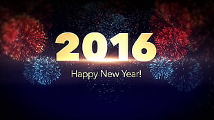 2016 Happy New Year sign, typography, fireworks, New Year