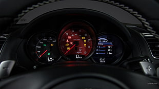 black speedometer gauge, Porsche Boxter, car