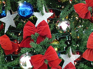 Christmas tree,  Garlands,  Toys,  Bows HD wallpaper