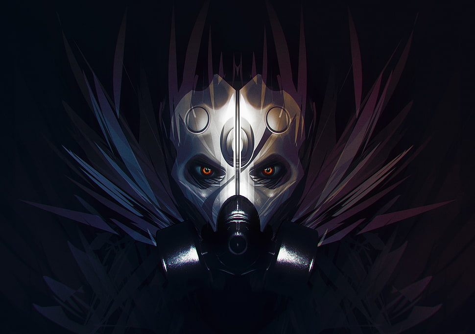 person wearing gas mask illustration, artwork HD wallpaper