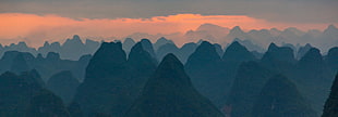mountain ranges, Guilin, China, mountains, sunrise HD wallpaper