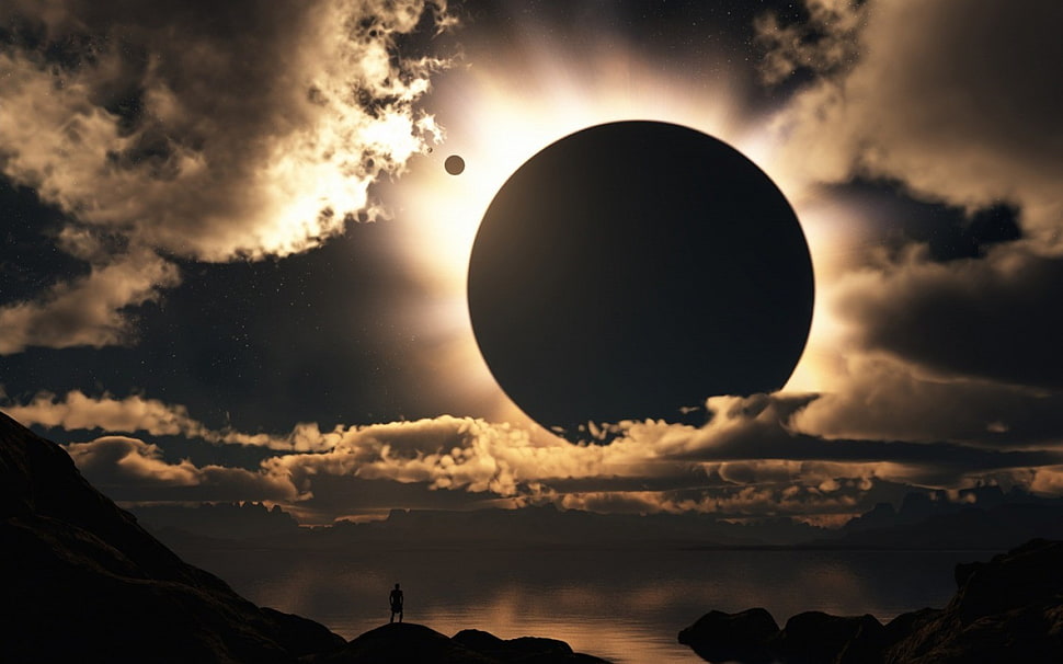 solar eclipse, clouds HD wallpaper