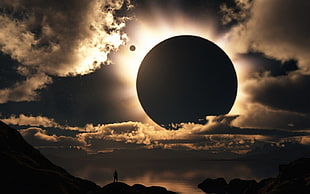 solar eclipse, clouds