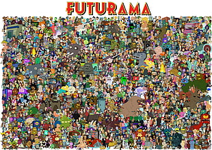 Futurama illustration, Futurama, Turanga Leela, Philip J. Fry, cartoon