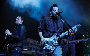 men's black button-up collared shirt, Linkin Park