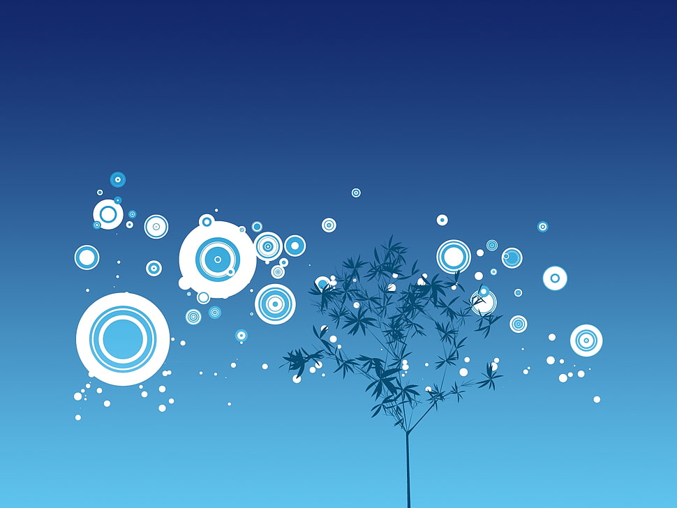 blue and white tree with circles wallpaper HD wallpaper