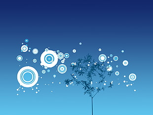 blue and white tree with circles wallpaper
