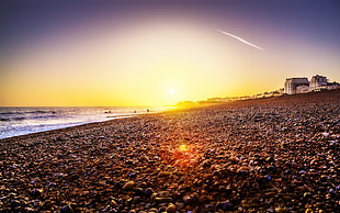 black and brown wooden table, sky, beach, sunset, brighton beach HD wallpaper