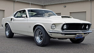 white Ford Mustang coupe, car, Boss 428 Mustang, vehicle, white cars HD wallpaper