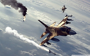 brown and beige fighter jet game application, General Dynamics F-16 Fighting Falcon, military aircraft, aircraft, military