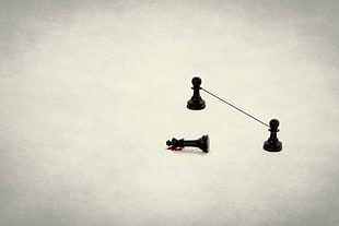 three black chess piece, humor, minimalism, chess HD wallpaper