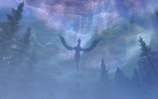dragon flies over pine trees digital wallpaper, The Elder Scrolls V: Skyrim, Alduin HD wallpaper