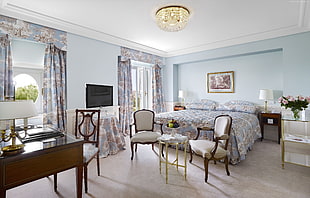 white and blue floral bedroom ser