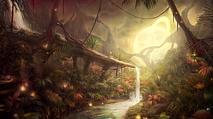 forest and river illustration, colorful, nature, fantasy art HD wallpaper