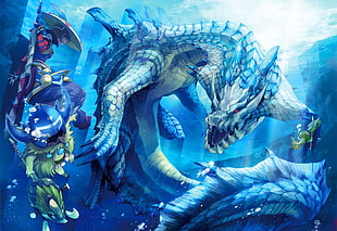 blue dragon character digital wallpaper, Monster Hunter, Lagiacrus, Kayamba, Cha-cha