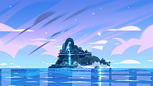 island with waterfalls digital wallpaper, Steven Universe, cartoon