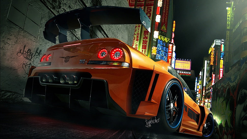 orange car, car HD wallpaper