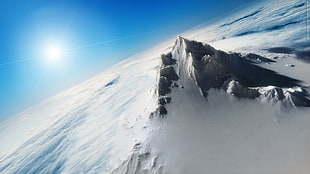 snow-covered mountain, 3D, mountains, sky, horizon