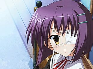 girl purple hair anime character HD wallpaper