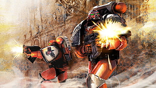 orange and black robot poster, Warhammer 40,000 HD wallpaper