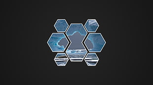 gray and blue abstract artwork, simple, glaciers, hexagon, gray