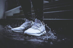 pair of white sneakers HD wallpaper