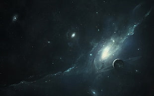 galaxy illustration, space, galaxy, stars, planet HD wallpaper