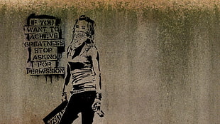 graffiti, women, Banksy, artwork