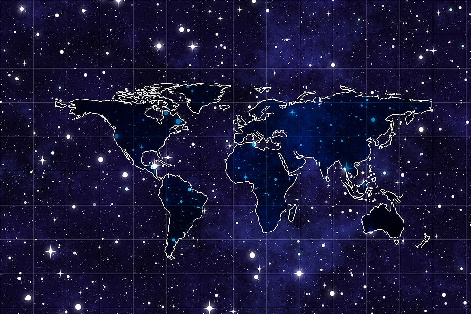 Galaxy World map illustration HD wallpaper