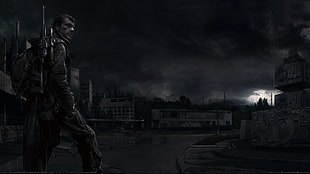 Mercenary man digital wallpaper, apocalyptic, S.T.A.L.K.E.R., video games, dark