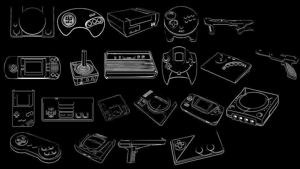 game consoles and controllers illustration, artwork HD wallpaper