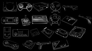 game consoles and controllers illustration, artwork