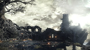 black concrete ruin under white sky, Dark Souls III, video games