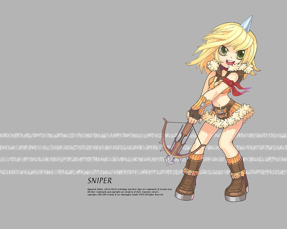 yellow haired woman holding crossbow animated illustration HD wallpaper