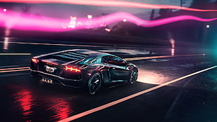 hyper car illustration, digital art, neon, Lamborghini Aventador