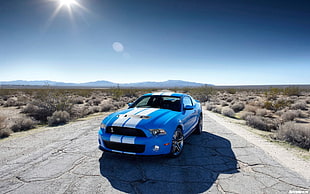 blue and white 5-door hatchback, car, vehicle, desert, blue cars