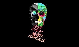 Never Retreat Never Surrender illustration, quote, skull and bones, skull