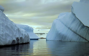 icebergs under gray sky HD wallpaper